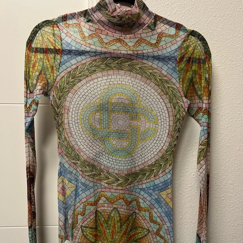 Casablanca Mosaic Long Sleeve Mesh Top